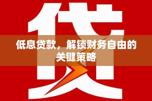 五家渠低息贷款，解锁财务自由的关键策略